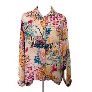 Grifflin Paris Women's Multicolored Long Sleeve Sheer Button Down Shirt Size L